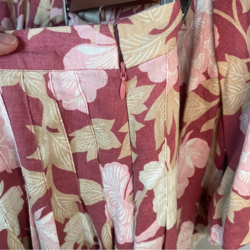Rye Grass Pink Floral Linen Bend Skirt and top Set - Picture 9 of 12